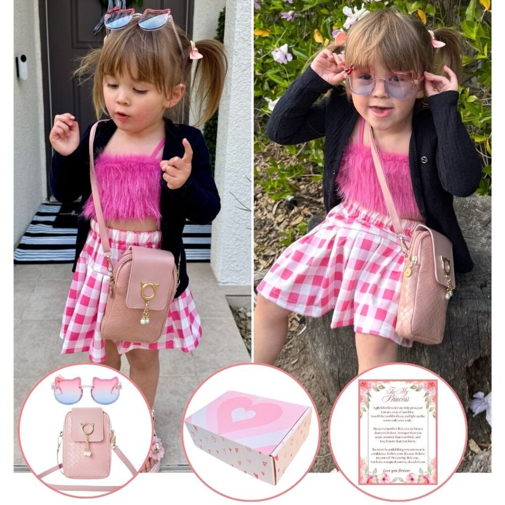 Cat Purse For Girls with Cat Shaped Sunglasses & Gift Box Kids Purse Girls Purse